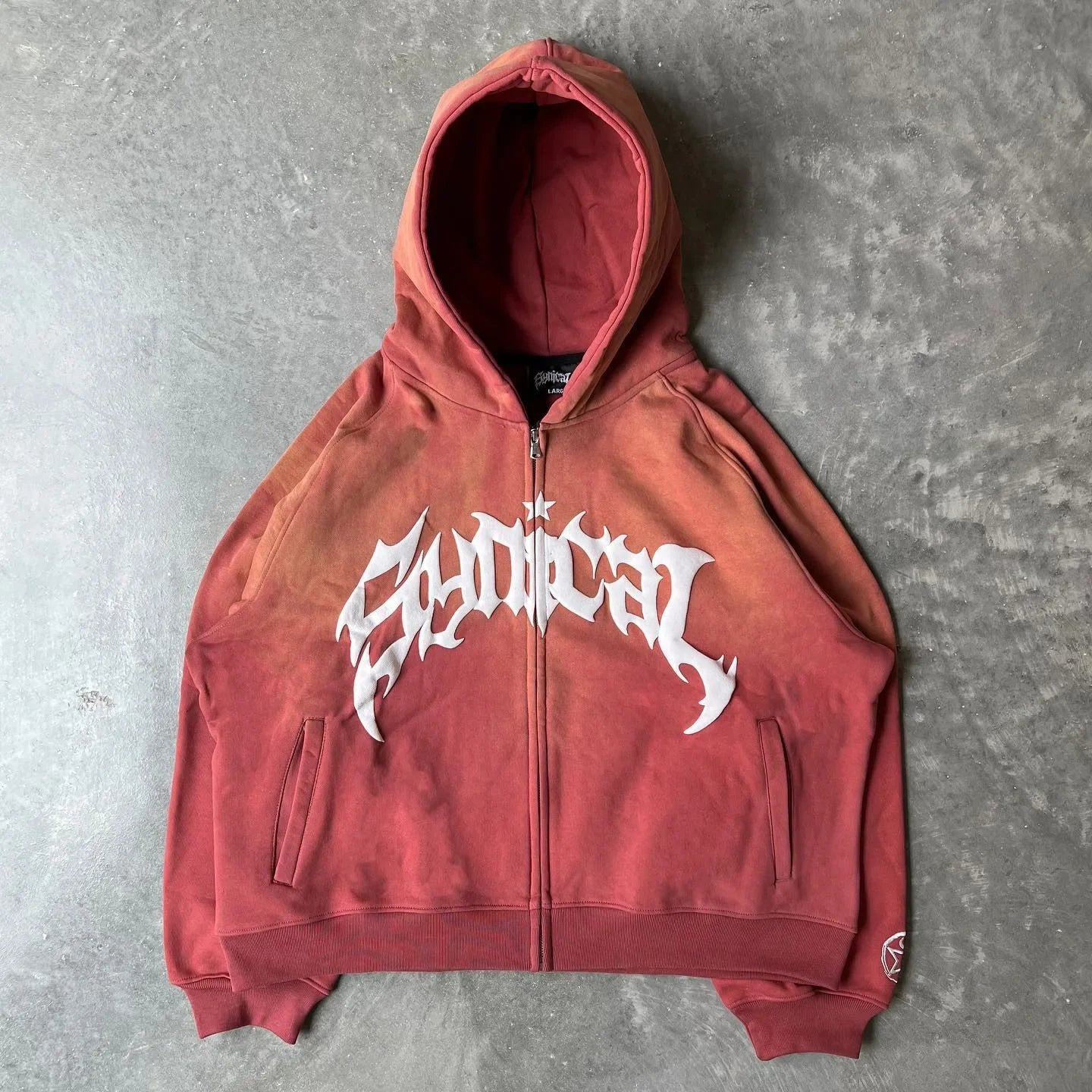 Hooded American retro zipper sweatshirt Gothic letter star print hoodie trendy men's casual
