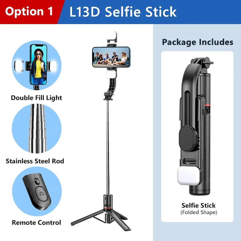 Foldable Selfie Stick Double LED Fill Light with Wireless Bluetooth Remote Desktop Tripod