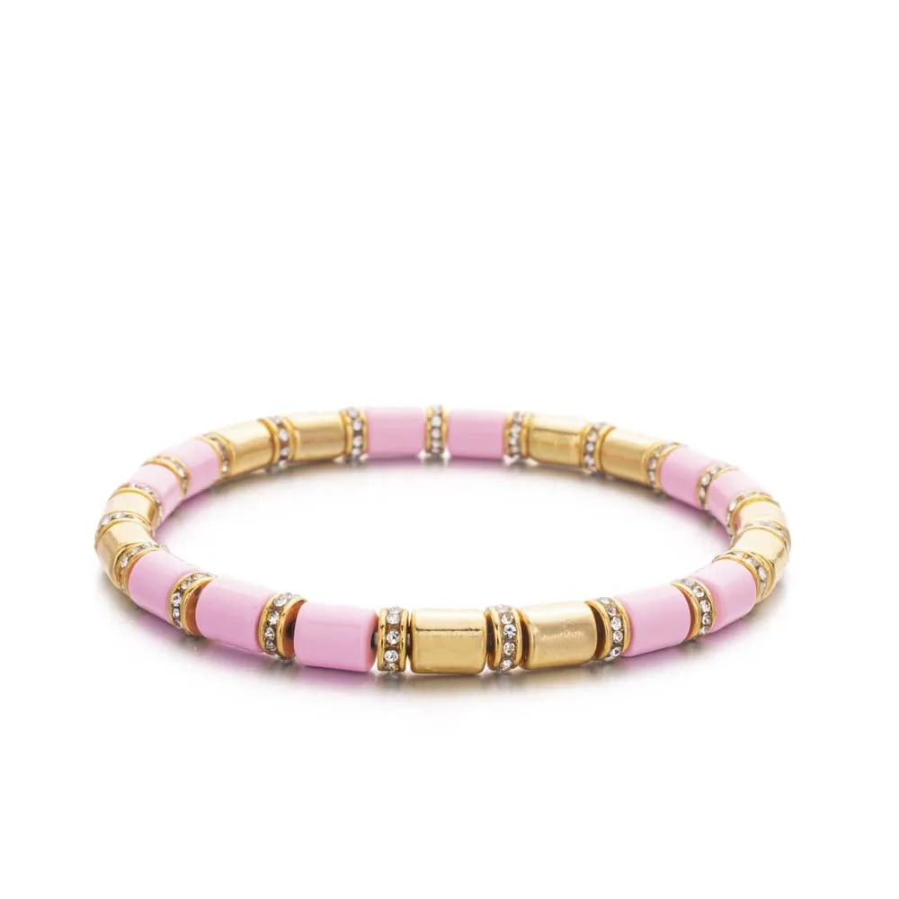 2023 New Design Paved Diamond Enamel Bracelets Colorful Beads Arrow Shape Elastic Bangle For Women Boho Stretch Jewelry