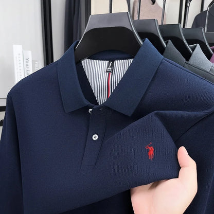 100% pure cotton autumn and winter men's fashion sports brand embroidered pony long sleeved POLO shirt business casual T-shirt