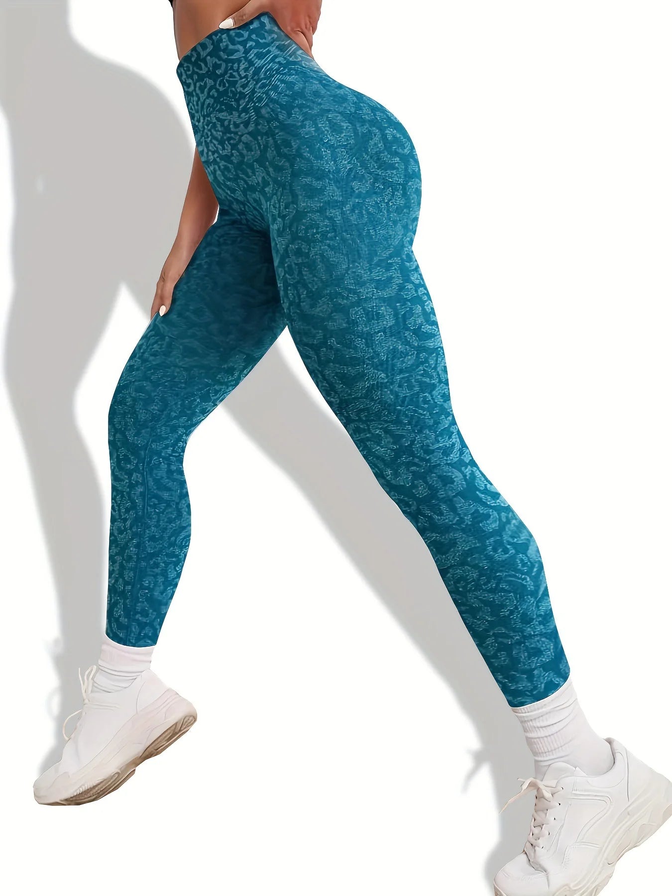 High Waist Leopard Yoga Pant Seamless Leggings Solid Scrunch Butt Lifting Booty