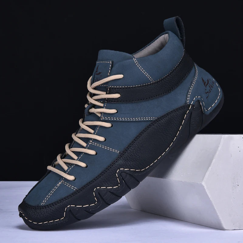 New 2024 Handmade Leather Men Boots Autumn Design Sneakers Man Breathable Casual Leather Shoes Men Ankle Boots Outdoor Fashion