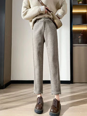 Straight Pants Women' S Pants Loose Casual Herringbone Warm Thickened Cropped Pants