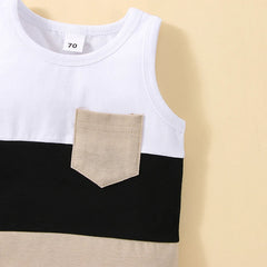 Infant Baby Boys Short Sets Patchwork Sleeveless Vest Tops with Pocket + Shorts 2pcs Summer Outfits for Toddler 6-36M