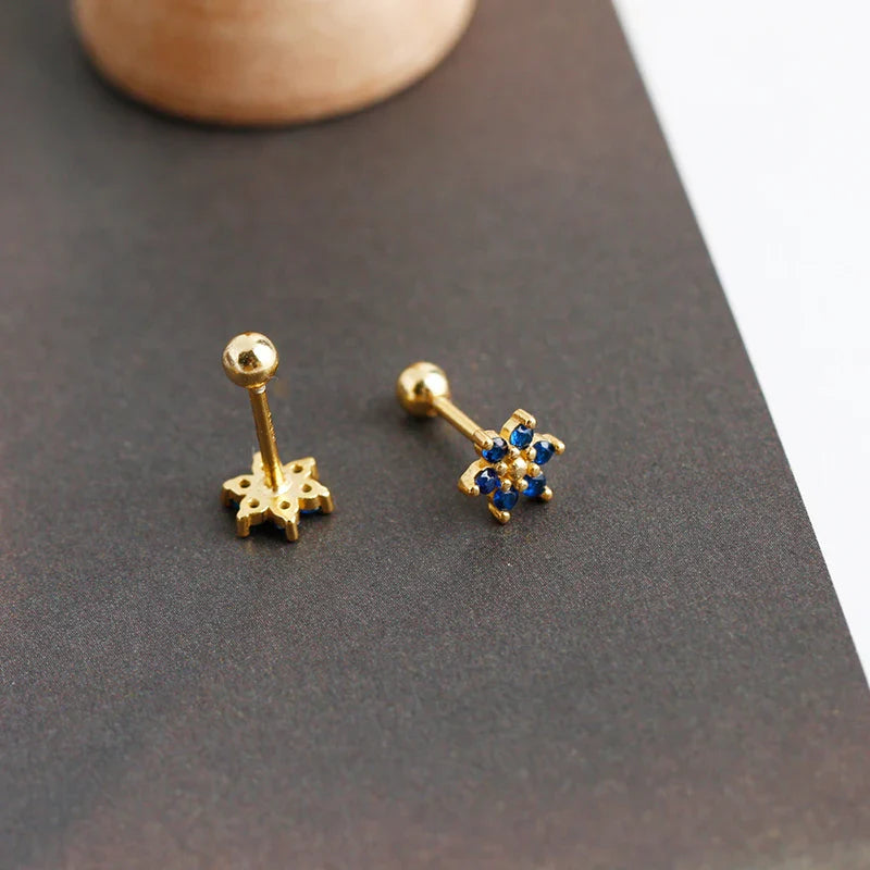 WANTME 925 Sterling Silver Fashion Korean Petal Screw Bead Stud Earrings for Women Charm Ear Bone Piercing Jewelry Accessories