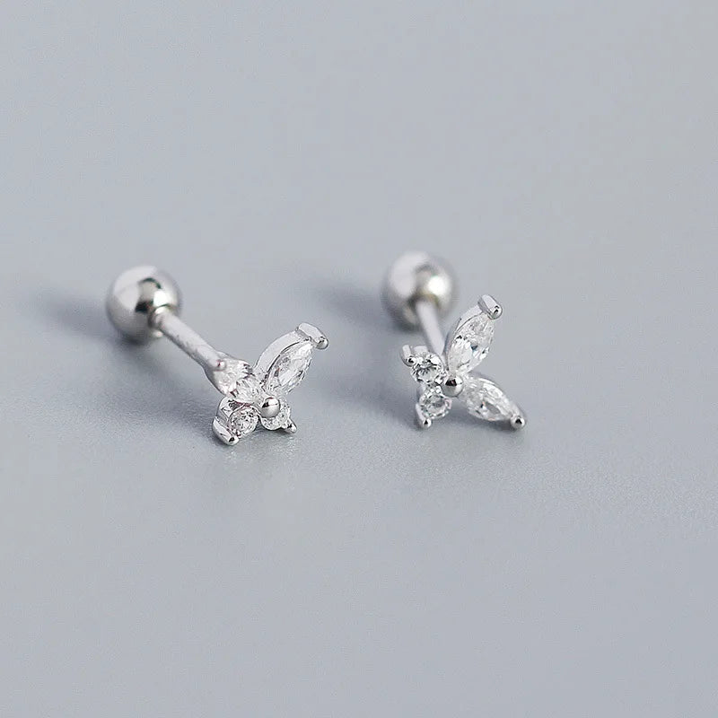 WANTME 925 Sterling Silver Fashion Korean Petal Screw Bead Stud Earrings for Women Charm Ear Bone Piercing Jewelry Accessories