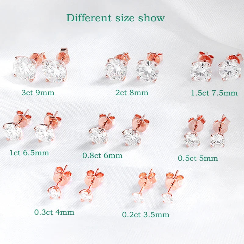 Smyoue 18K Plated 0.1-3CT Moissanite Stud Earrings for Women Men Sparkling Classic Bridal Jewelry 925 Silver Rose Gold Earring