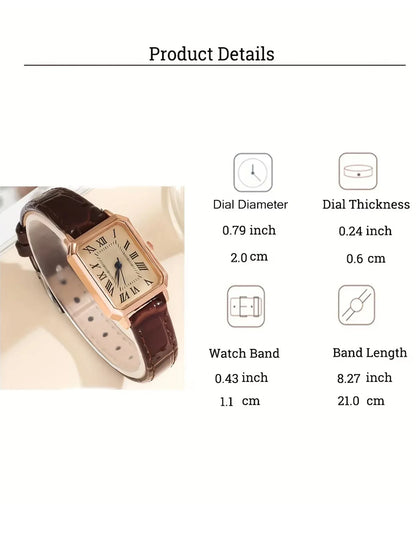 Casual Rectangle Pointer Quartz Watch Rome Fashion Analog Retro PU Leather Wrist Watch For Women Girls