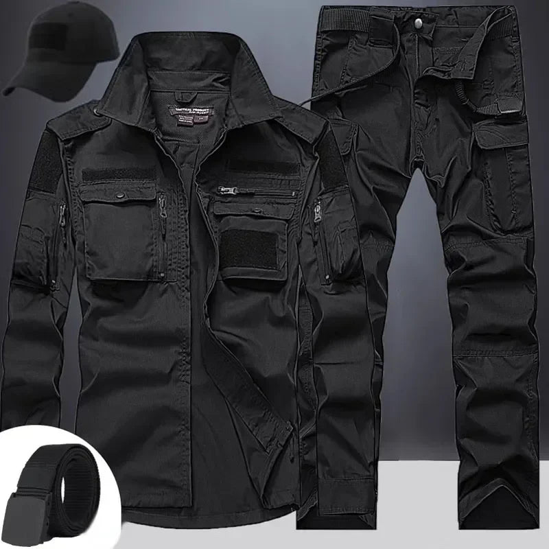 Summer Tactical Sets Mens Outdoor Breathable Multiple Pockets Combat Training  Long Sleeve Shirts Cargo Pants Suits Male