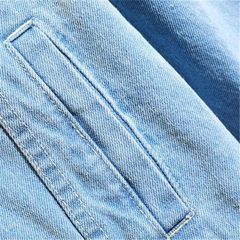 Denim Jacket Cotton Loose Hooded jean Outwear Coat Solid Denim jacket