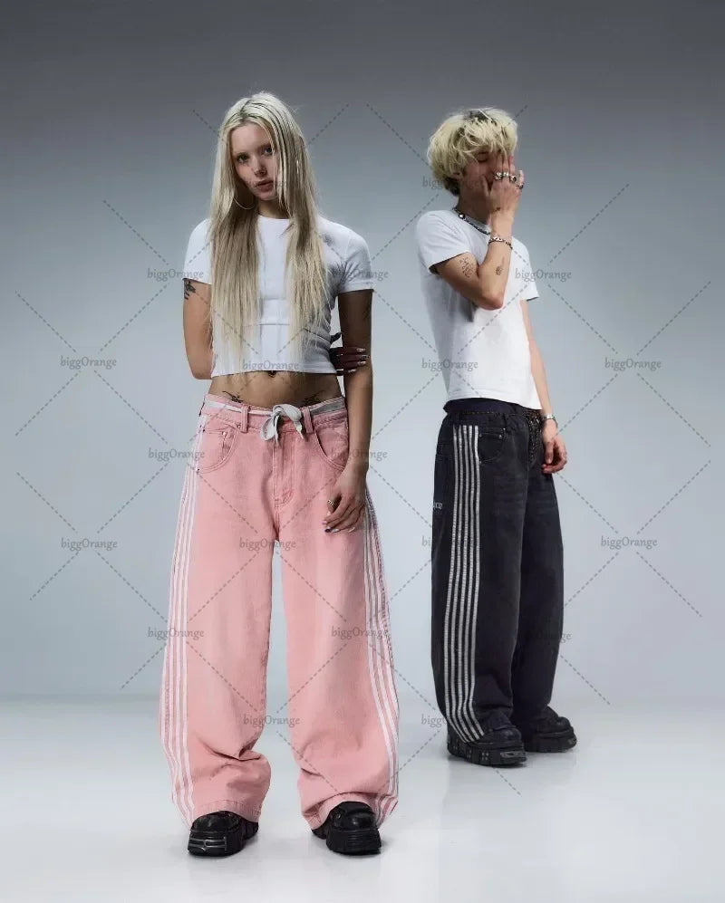 Harajuku Y2K Casual Loose Jeans Men Retro Fashion Versatile Straight Wide-leg Pants