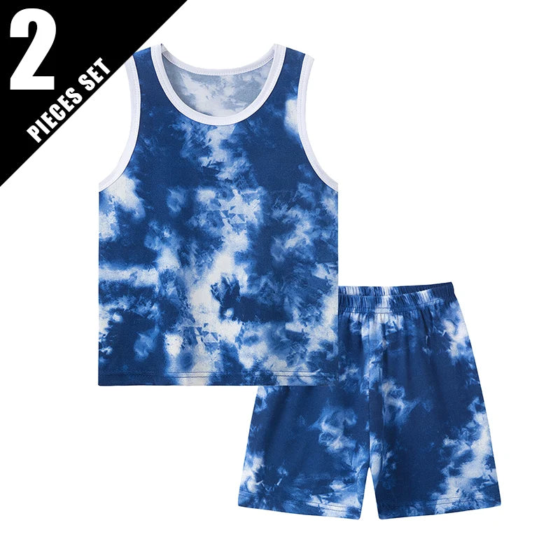 2-Piece Boy Summer Fun Printing Set Children's Casual Joker Camo Dinosaur Vest Girl Fashion Holiday Comfort Shorts T-shirt Set