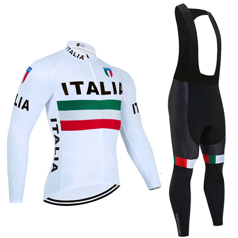 New ITALIA Winter Cycling  Jacket Men Women 20d White Road Bike Maillot Pants Suit Ropa Ciclismo Thermal Fleece Bicycle Clothing