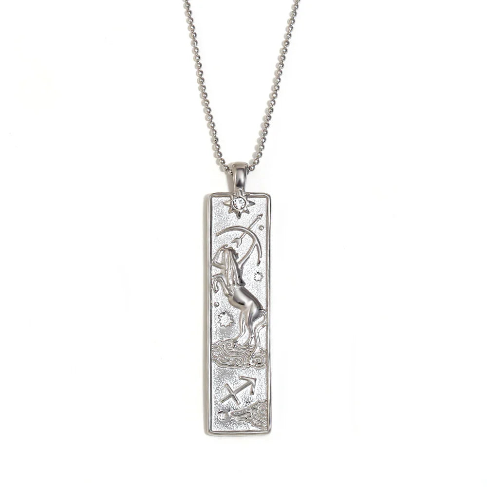 E.B.belle 18k Gold Plated Rectangle Shape 12 Constellation Pendant Necklace Stainless Steel Waterproof Fashion Women's Jewelry