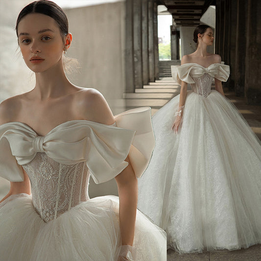 White Bridesmaid Dresses: Off The Shoulder Sweetheart Neck Shiny Beading Pearls