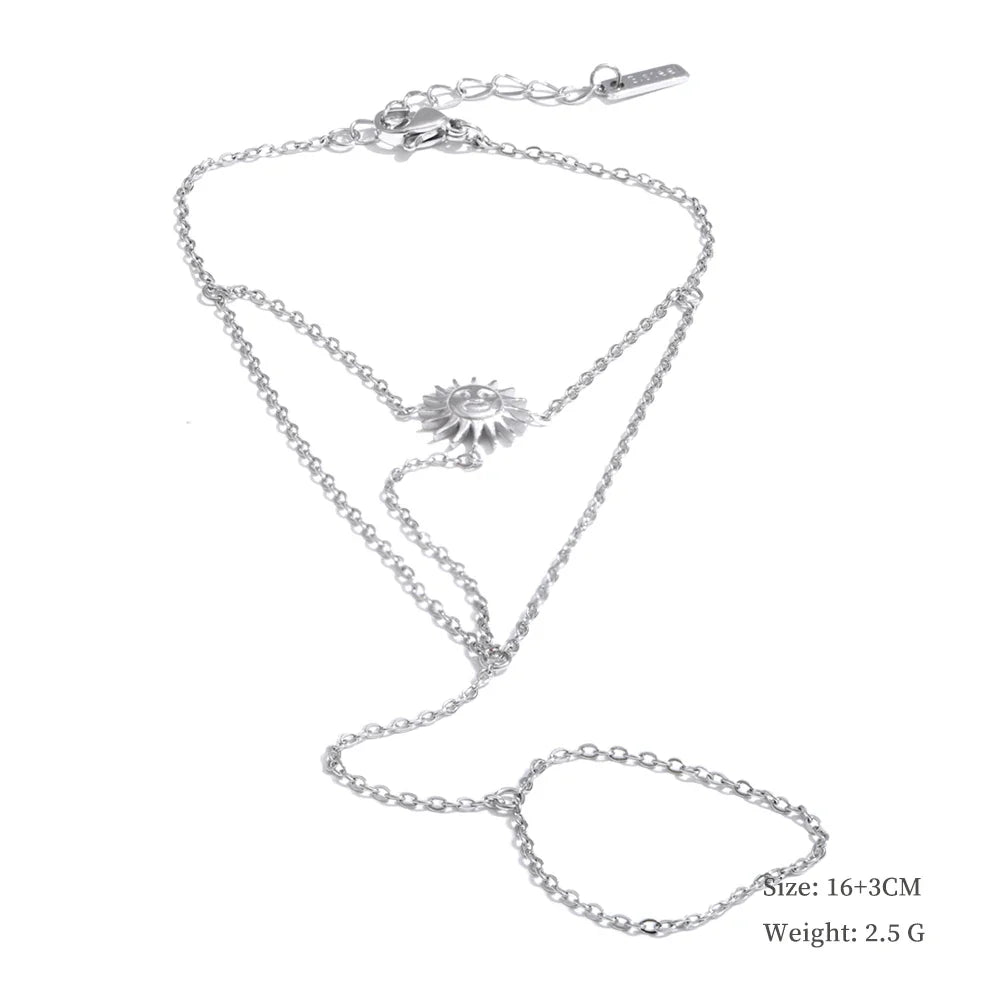 Yhpup Hot Style Zirconia Round Back of Hand Chain Finger Bracelet Bangle Stainless Steel Chic Fashion Jewelry Wholesale 2025 New