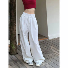 Y2K White Hip Hop Wide Leg Pants Women Autumn High Waist Korean