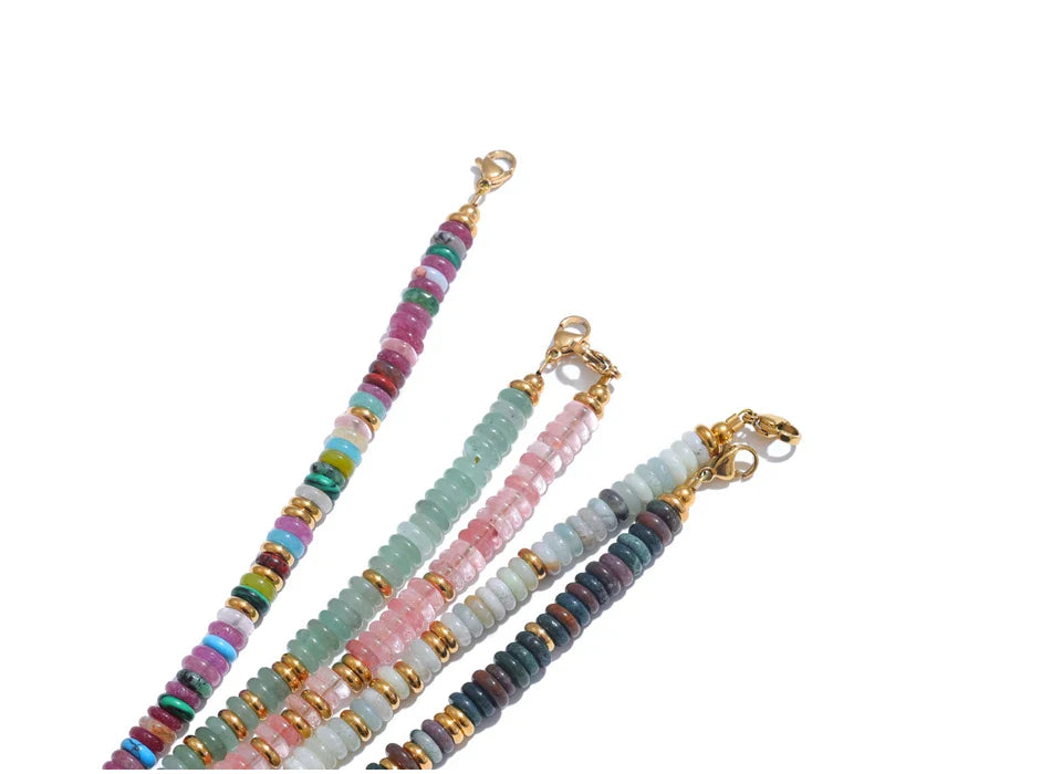 Yhpup Colorful Natural Stone Beads Handmade Chain Y2K Fashion Necklace for Women Stainless Steel Waterproof Collar Jewelry Gift
