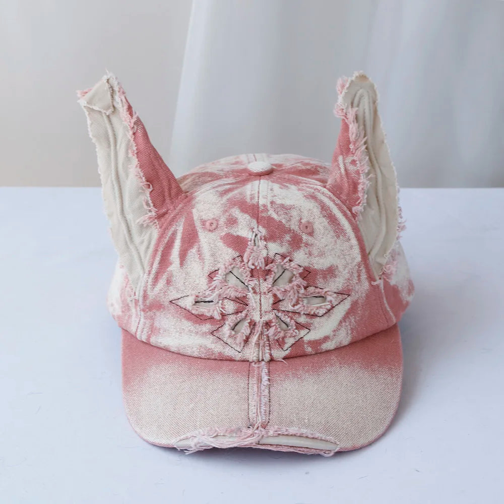 NEW Designer y2k wasteland style personalized cowboy perforated baseball cap women's three-dimensional ears street duckbill cap
