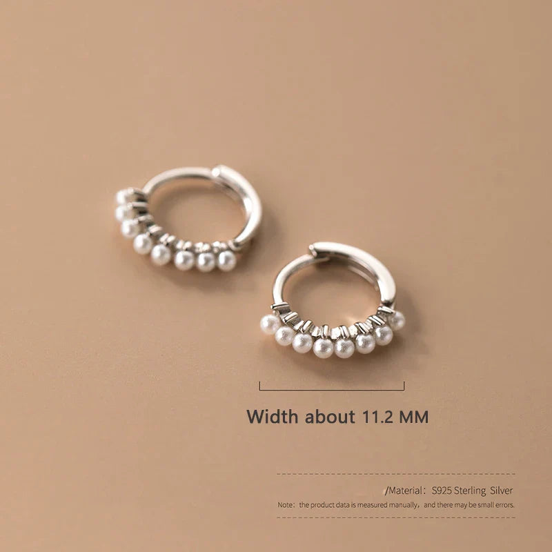 WANTME 925 Sterling Silver Vintage Simple Pearl Huggies Ear Buckles for Women Charms Party Piercing Hoop Earrings Jewelry Gift