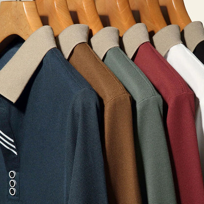 New Men's Business Casual Long Sleeved Shirt Solid Color Polo Shirt Fashionable Breathable Comfortable Versatile Top