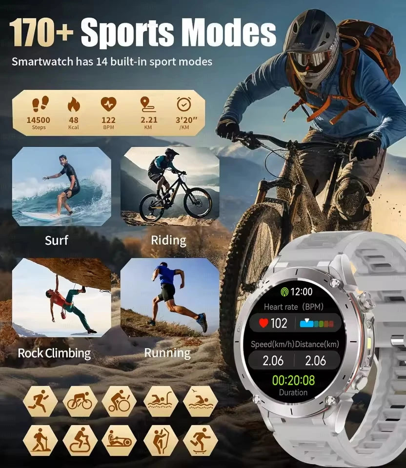 2025 Upgraded New Outdoors Sports Military GPS Smart Watch 10ATM Waterproof 730mAh High Battery Compass NFC HD BT Call Men Watch