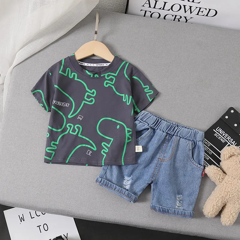 Summer Baby Clothes Suit Children Boys Girls Cartoon Dinosaur T Shirt Shorts 2Pcs/Set Toddler Casual Clothing Kids Tracksuits