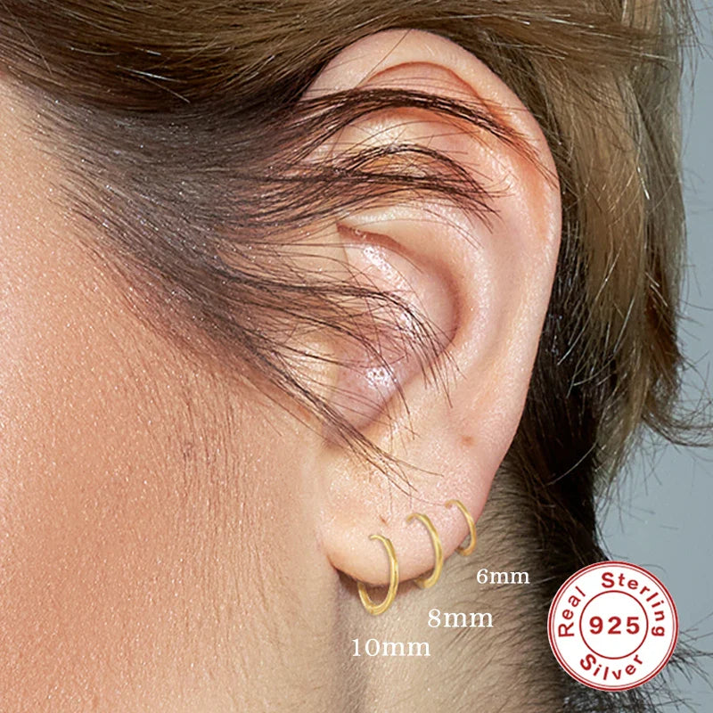 100% Real S925 Sterling Silver Jewerl Hoop Earrings For Women Girls Trendy O Shape Round Cirle Earring orecchini donna joyeria