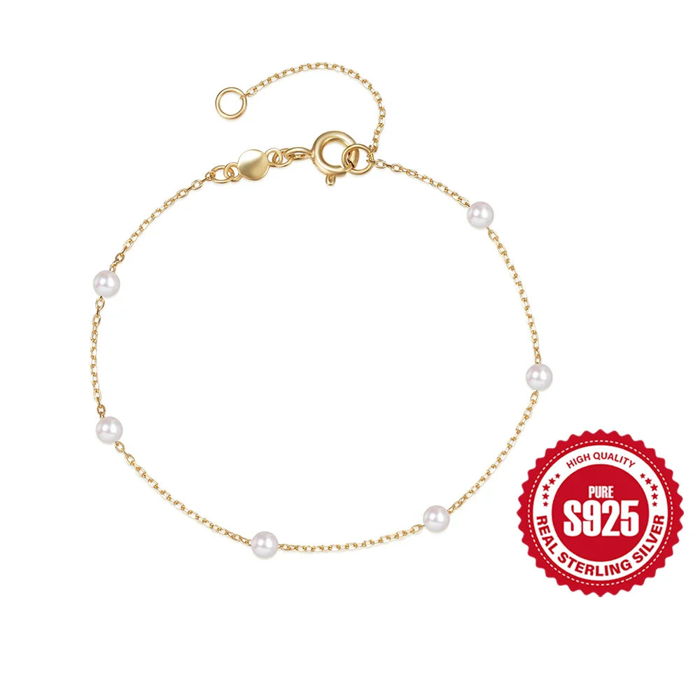 CANNER Real S925 Sterling Silver Mini Zircon Flower Pendant Bracelet Chain for Women's Fine Jewelry Gifts Gold Bracelets Bangles