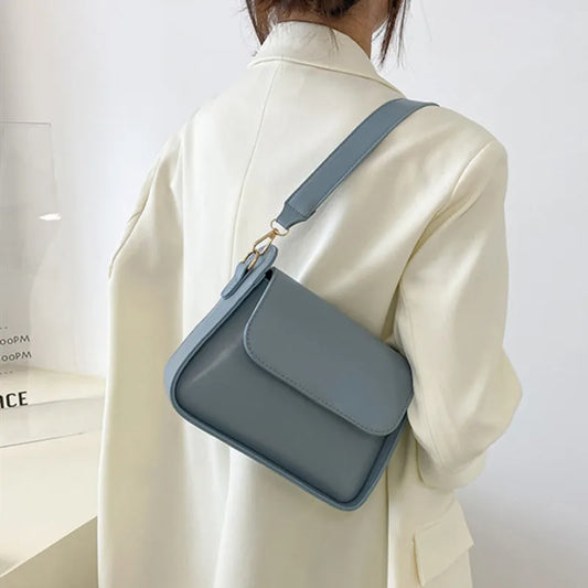 Chic Simple Small Flap Shoulder Bags For Women Solid Color Pu Leather Handbag