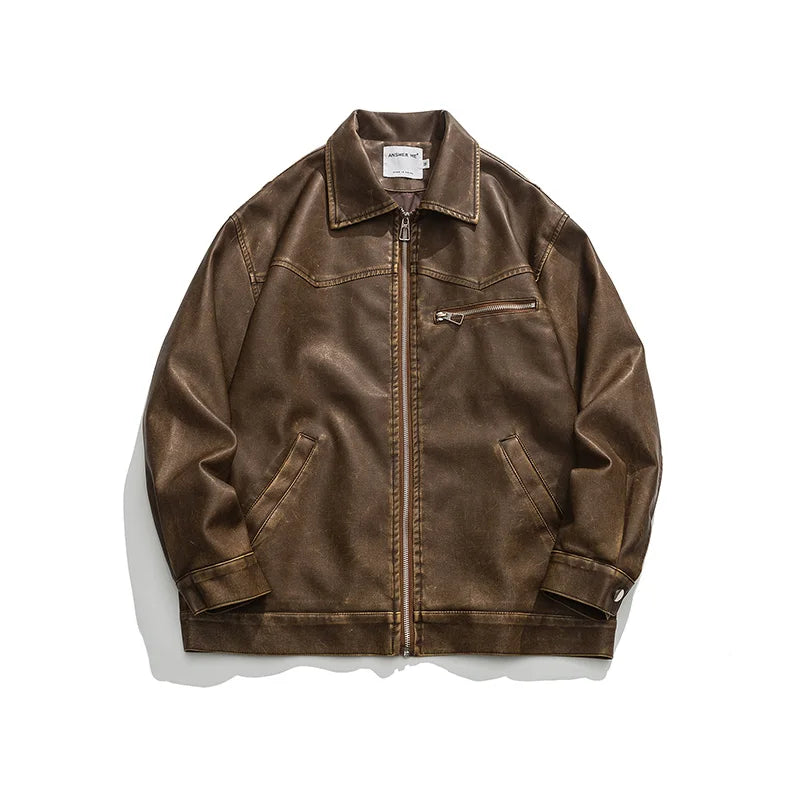 American Vintage Washed Leather Jacket for Men's Autumn Niche High-end Motorcycle