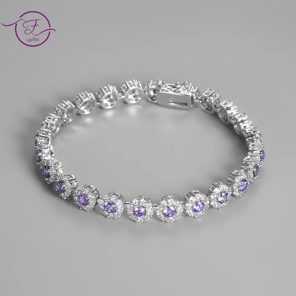 Shining Tennis Bracelet for Women S925 Silver Plated Cubic Zirconia Crystal Bangle Elegant Exquisite Jewelry Wedding Gift FCGJHW