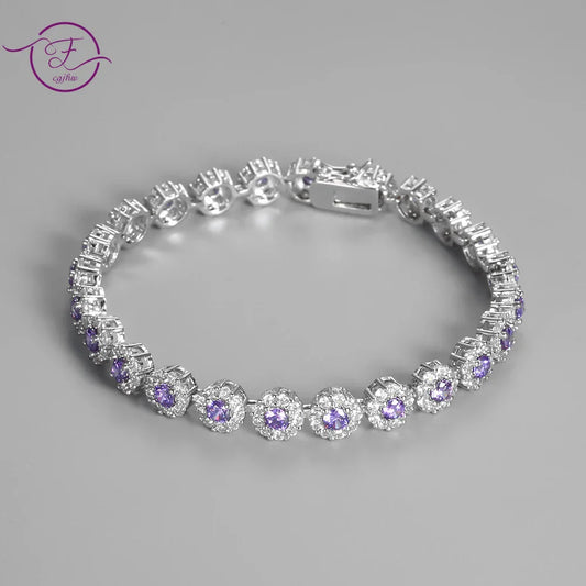Shining Tennis Bracelet for Women S925 Silver Plated Cubic Zirconia Crystal Bangle Elegant Exquisite Jewelry Wedding Gift FCGJHW