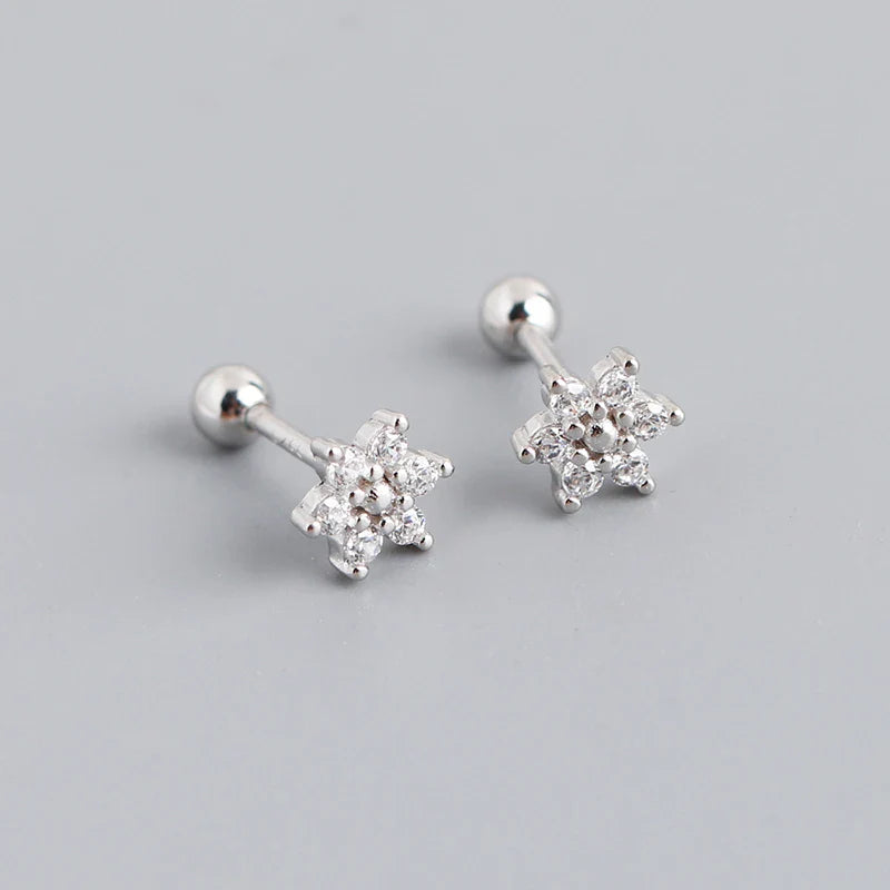 WANTME 925 Sterling Silver Fashion Korean Petal Screw Bead Stud Earrings for Women Charm Ear Bone Piercing Jewelry Accessories