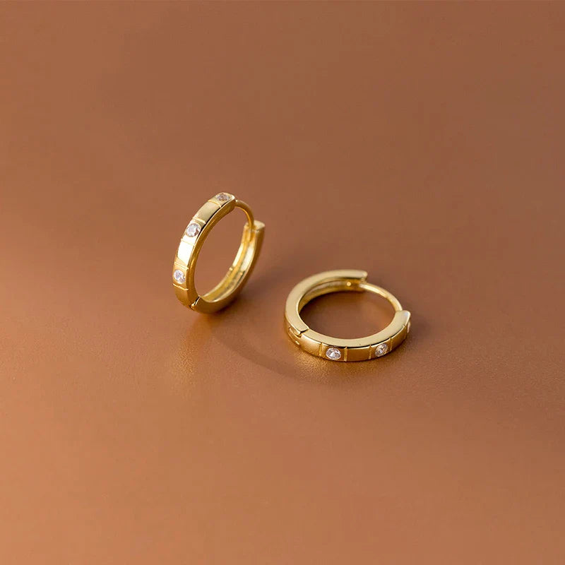 WANTME 925 Sterling Silver Statemnet Gold Plaid Simple Huggies Ear Buckles Elegant French Piercing Hoop Earring for Women Jewelr