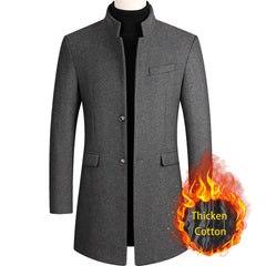 Brand Business Casual Trench Coat Men Chinese Style Solid Color Winter Coat