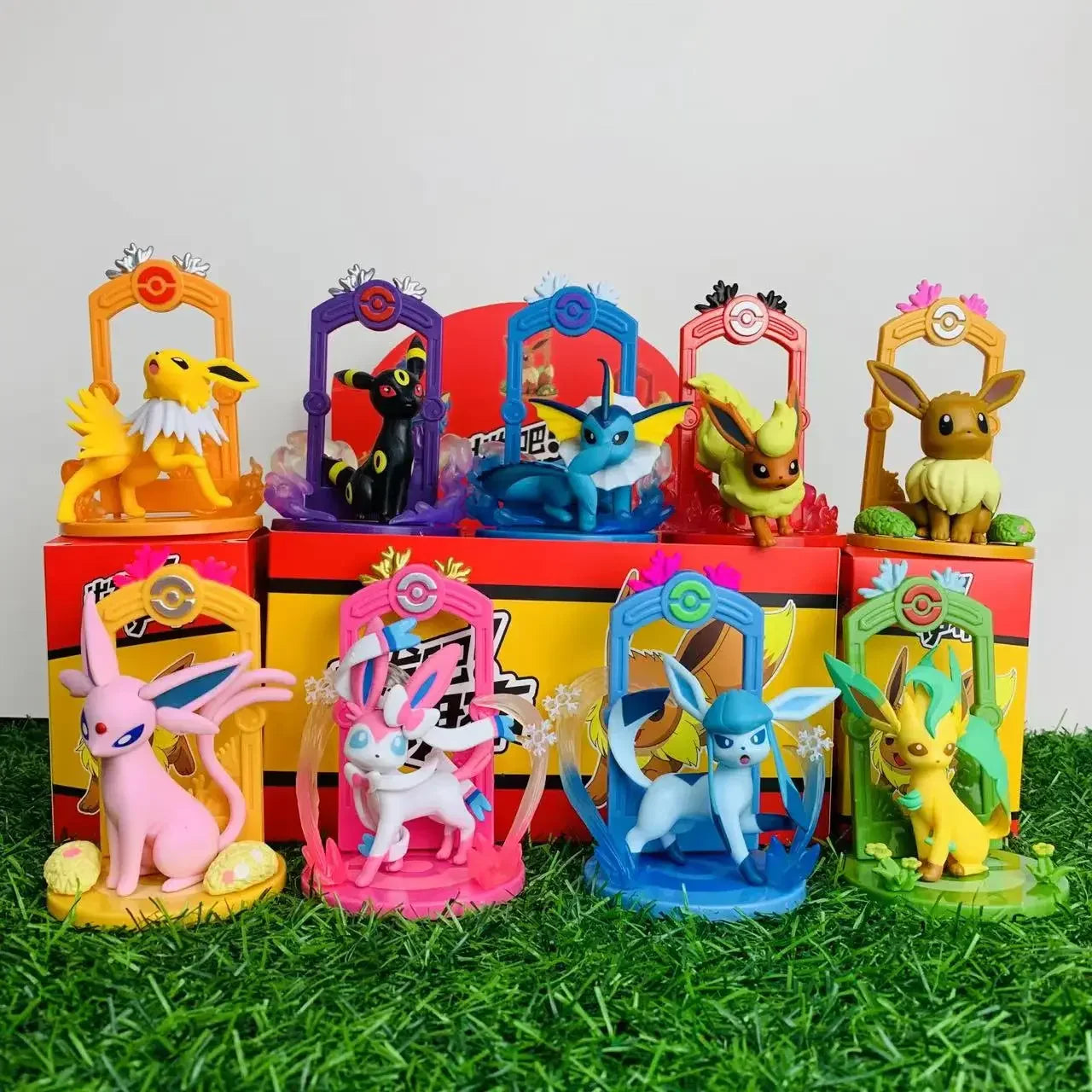 9pcs Pokemon Eevee Evolution Figure Set, Eevee Sylveon Espeon Glaceon Leafeon Anime Model Toys Collection for Kids Gift