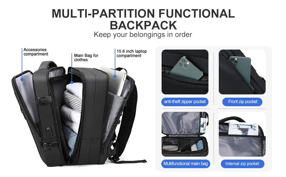 Likros Men Backpack Business Travel Backpack Carry on Waterproof Expandable Backpacks Large Capacity Weekend Traveler Laptop Bag