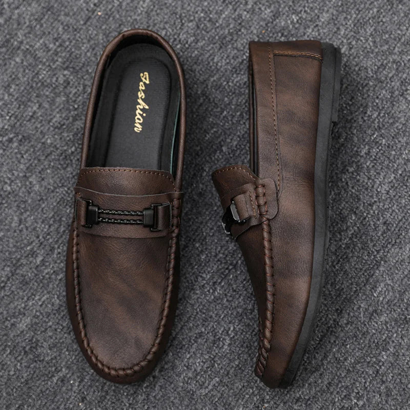 Mens Genuine Leather Loafers Luxury Formal Wedding Dress Shoes Soft Comfortable Waterproof Driving Shoes Slip on Flats Moccasin