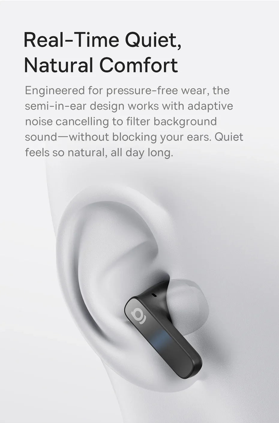 Baseus Bass BS1 NC -40dB Realtime Adaptive ANC Wireless Earbuds Bluetooth 6.0 Semi-Open Earphones LDAC Hi-Res Audio 6-Mic AI ENC