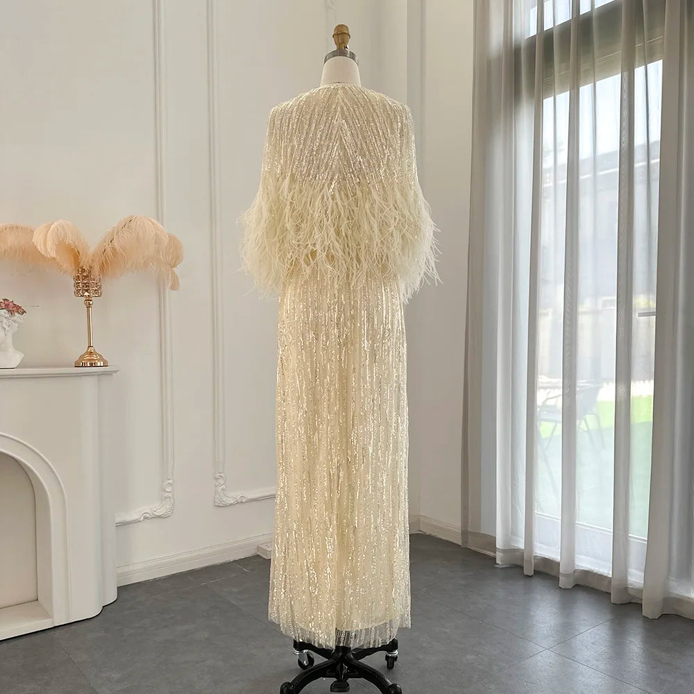 Homecoming Dresses: Light Yellow Luxury Feathers Evening Dresses for Women