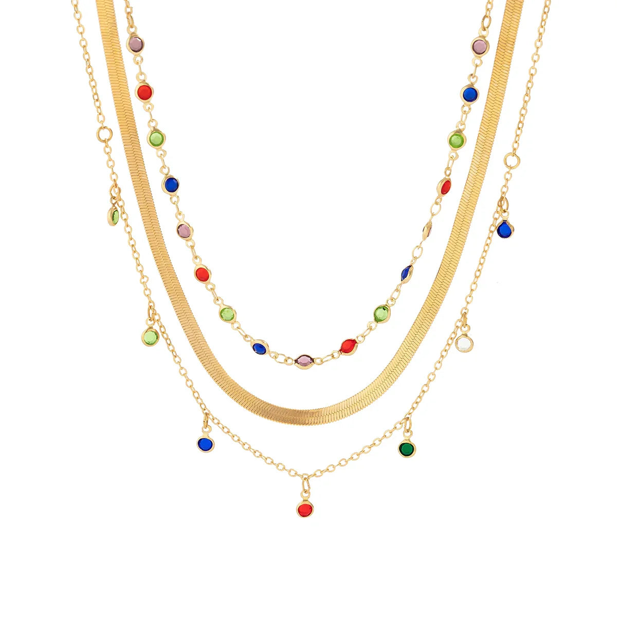 IngeSight.Z 2026 Trendy MultiLayered Color Crystal Chain Choker Necklace for Women Boho Flat Snake Chain Clavicle Short Necklace