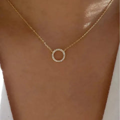 Elegant Jewelry Crystal Circle Pendant Necklace Golden Color Unique