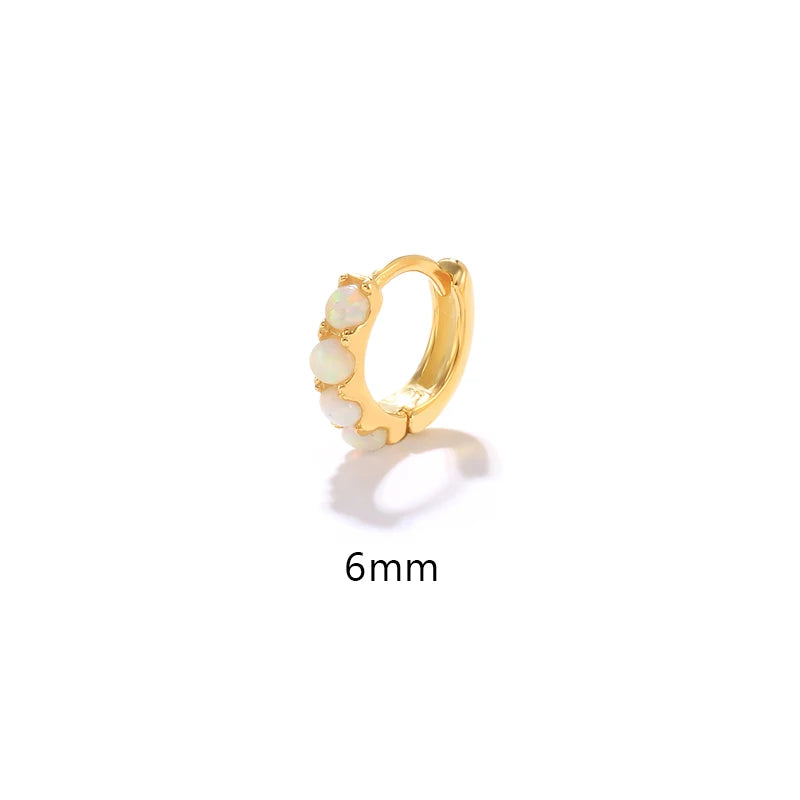 CANNER 6 8 10mm 925 Sterling Silver Opal Round Piercing Huggie Hoop Earrings for Women Fine Jewelry Accessories Pendientes 1pc