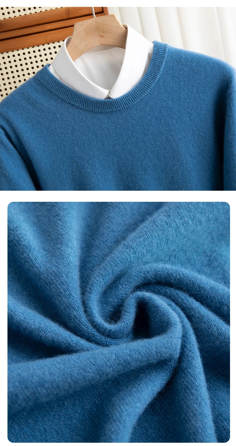 Pure Wool Sweater Men's Autumn Winter O-Neck Pullovers Business Casual