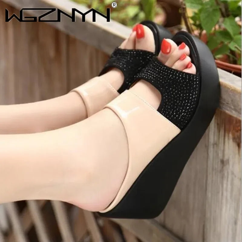 Women's Platform Slippers Wedge Summer Shoes Ladies Flip Flops Women High Heeled Slip on Shoes Casual Solid Sandal Shoes Woman