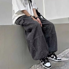 Y2k Baggy Cargo Jeans for Men Oversize Wide Leg Denim Pants Male