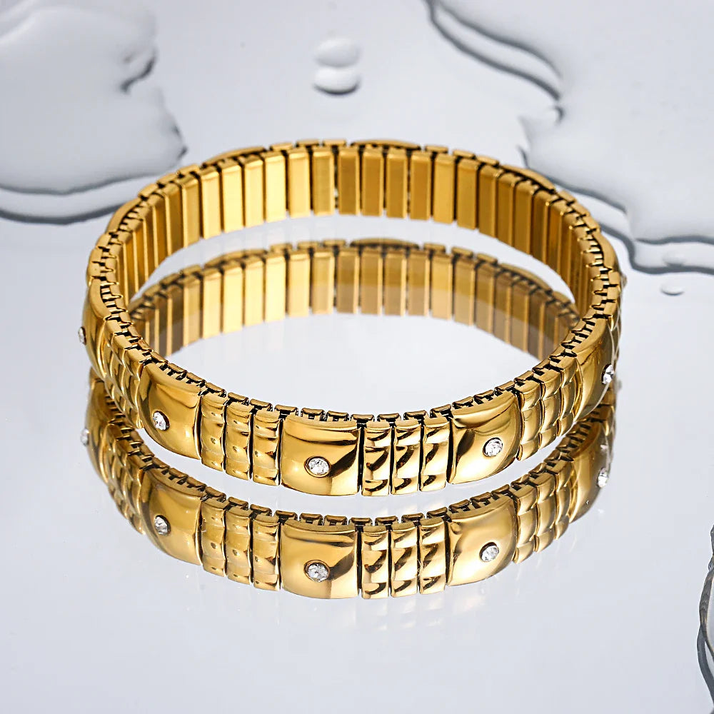 Freetry 18K Gold Plated Stainless Steel Adjustable Bracelet Fashion Elastic Metal Bracelet Trendy Jewelry Accessories Official
