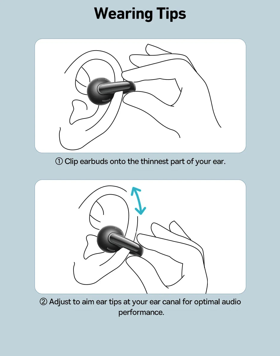 Baseus Bowie MC1 Ear Clip Wireless Earphones Bluetooth 5.4 Open-Ear Headphones Clip-On Sports Earbuds  IP57 Waterproof AI-Bass