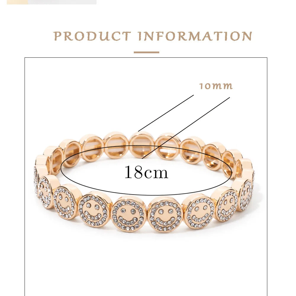 2024 New Happy Bangle Paved Diamond Enamel Beaded Bracelets For Women Boho Gold Color Elastic Bracelets